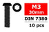 COR3003-30-30 Hex Button Head Screw, M3x30, Steel, 10 pcs