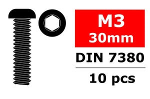 COR3003-30-30 Hex Button Head Screw, M3x30, Steel, 10 pcs