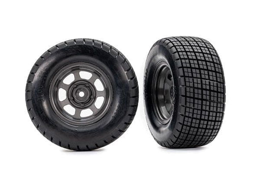 TRA10474 Traxxas Hoosier Tires on graphite gray wheels (2) (2WD rear)