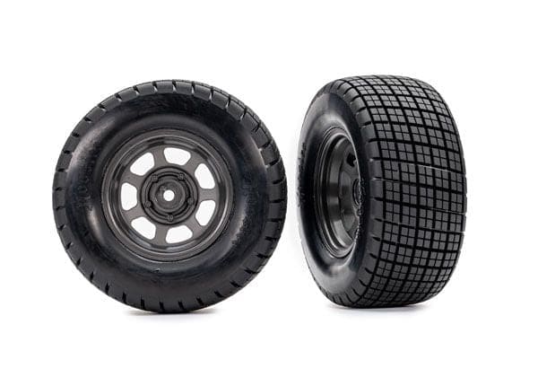 TRA10474 Traxxas Hoosier Tires on graphite gray wheels (2) (2WD rear)