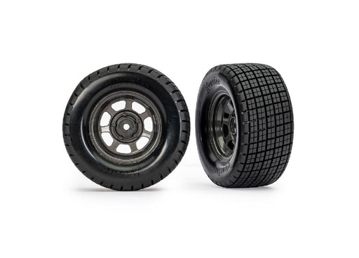 TRA10474X Traxxas Dirt Oval Gray Rear Wheels w/ Hoosier Tires (2)