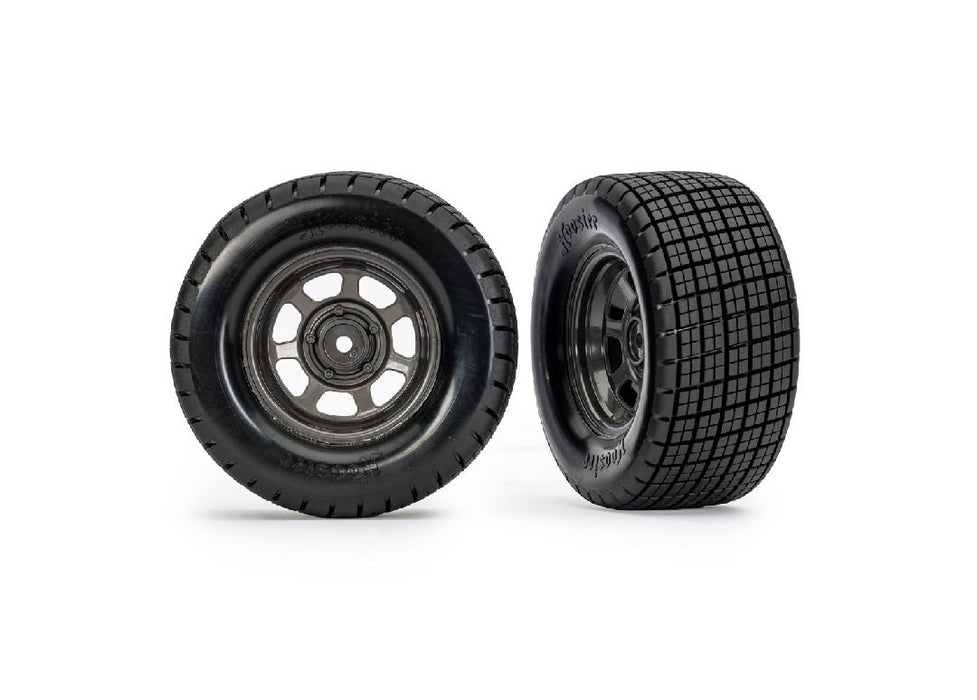TRA10474X Traxxas Dirt Oval Gray Rear Wheels w/ Hoosier Tires (2)