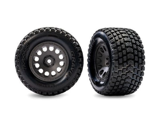 TRA10772-GRAY Traxxas Tires & wheels, Mini XRT, Gray on Gravix tire, front(2)