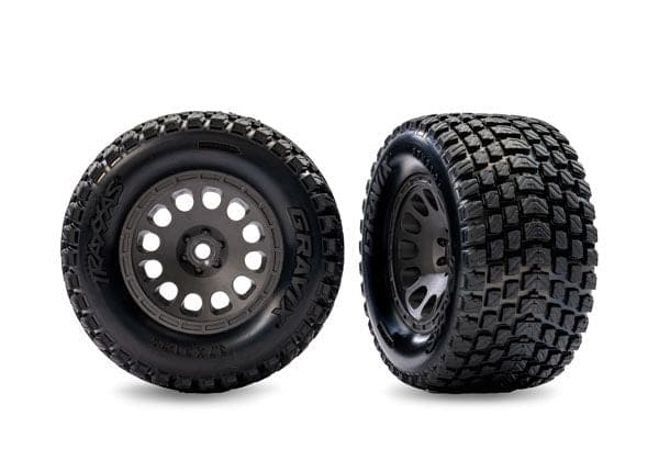 TRA10772-GRAY Traxxas Tires & wheels, Mini XRT, Gray on Gravix tire, front(2)