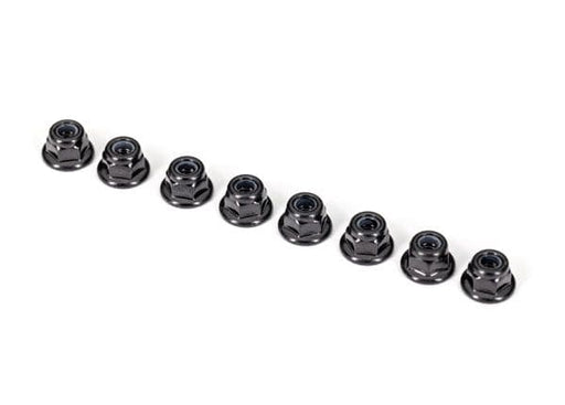 TRA2744X Traxxas Nuts, 3mm nylon locking, flanged, black (8)