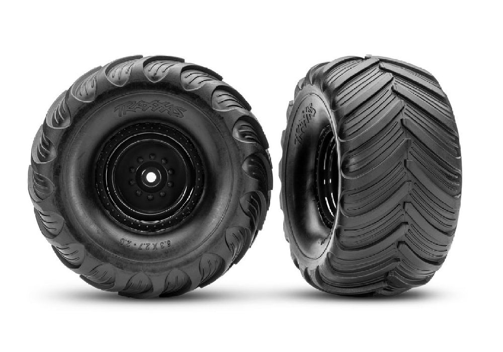 TRA3663-BLK Traxxas Terra Groove Tires mounted on black wheels (2)(rear)