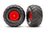TRA3663-RED Traxxas Terra Groove Tires mounted on red wheels (2)(rear)