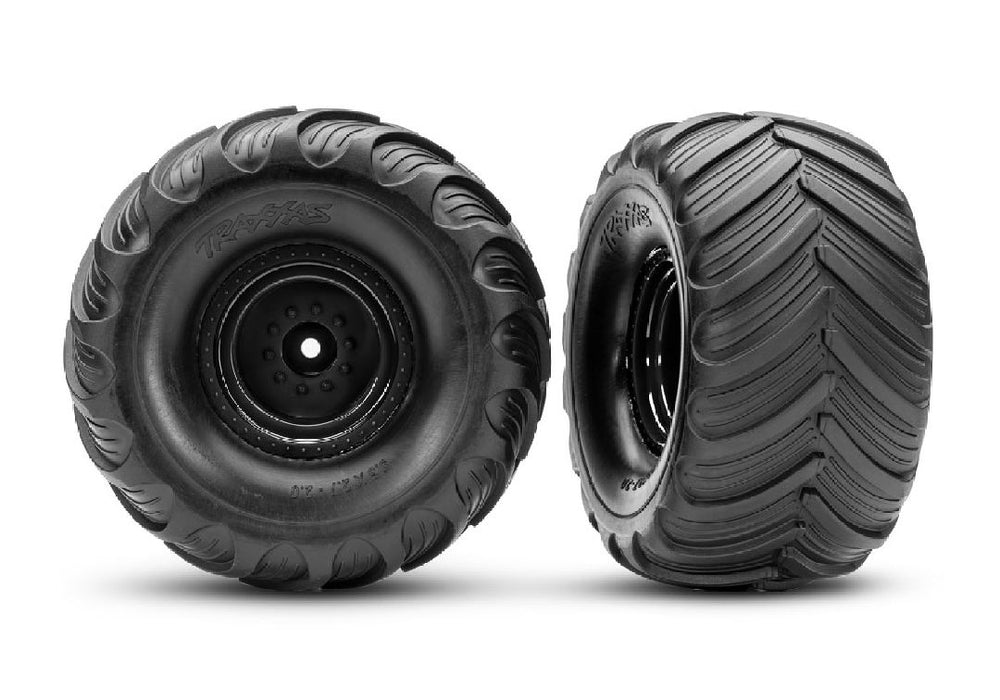 TRA3665-BLK Traxxas Terra Groove Tires mounted on black wheels (2)(front)