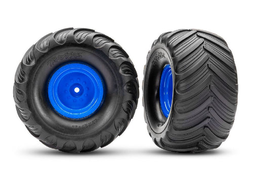 TRA3665-BLUE Traxxas Terra Groove Tires mounted on blue wheels (2)(front)