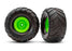 TRA3665-GRN Traxxas Terra Groove Tires mounted on green wheels (2)(front)