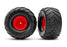 TRA3665-RED Traxxas Terra Groove Tires mounted on red wheels (2)(front)