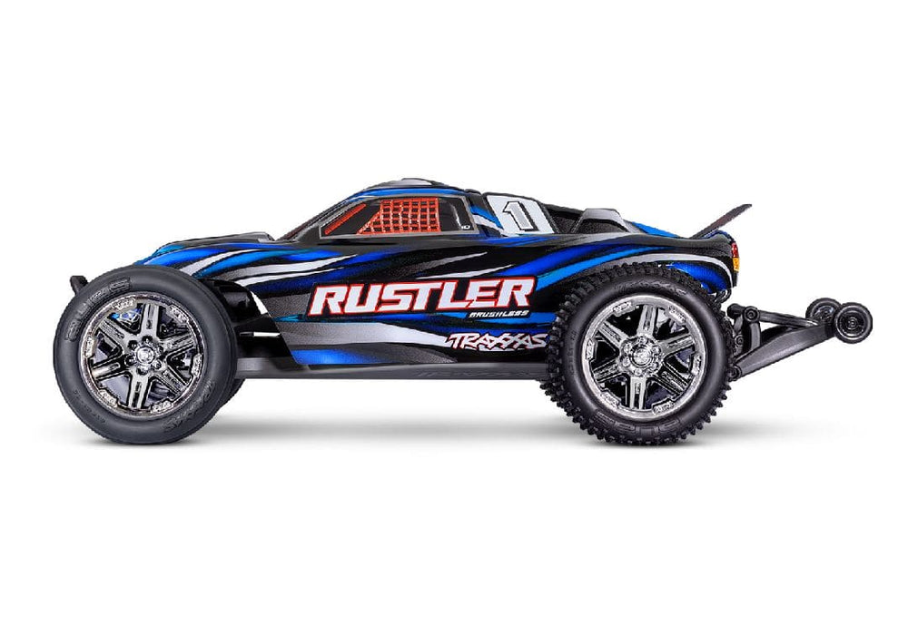 TRA37354-4BLUE Traxxas 1/10 Rustler 2WD BL-2S Clipless - Blue**Free battery charger with the purchase of this truck. Please add TRA2827X and TRA2920 to your order  to get it free.** if you order from this promotion it is final sale