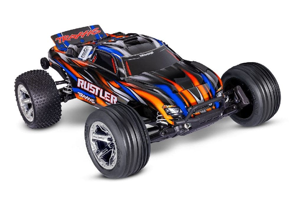 TRA37354-4ORANGE Traxxas 1/10 Rustler 2WD BL-2S Clipless - Orange**Free battery charger with the purchase of this truck. Please add TRA2827X and TRA2920 to your order  to get it free.** if you order from this promotion it is final sale