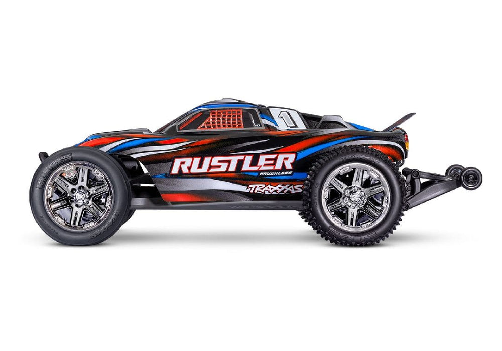 TRA37354-4RED Traxxas 1/10 Rustler 2WD BL-2S Clipless - Red **Free battery charger with the purchase of this truck. Please add TRA2827X and TRA2920 to your order  to get it free.** if you order from this promotion it is final sale