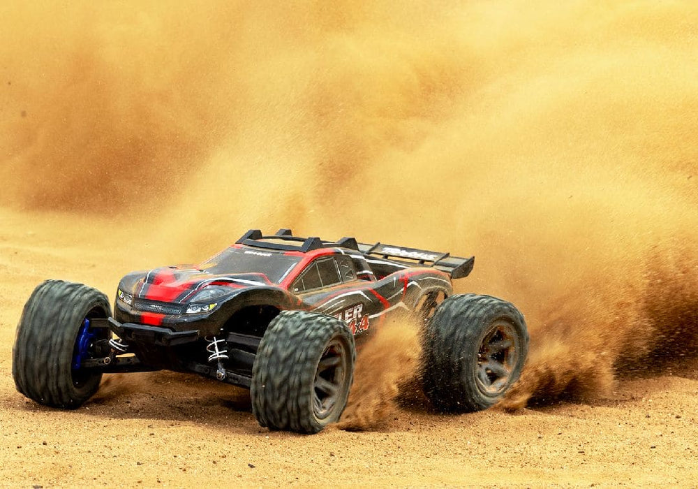 TRA67164-4RED Traxxas Rustler 1/10 4X4 Brushless Stadium Truck RTR - Red **Free battery charger with the purchase of this truck. Please add TRA2827X and TRA2920 to your order  to get it free.** if you order from this promotion it is final sale