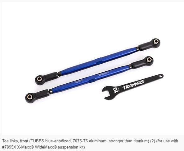 TRA7897X Toe links, front (TUBES blue-anodized, 6061-T6 aluminum) (2) (for use with #7895 X-Maxx® WideMaxx® suspension kit)