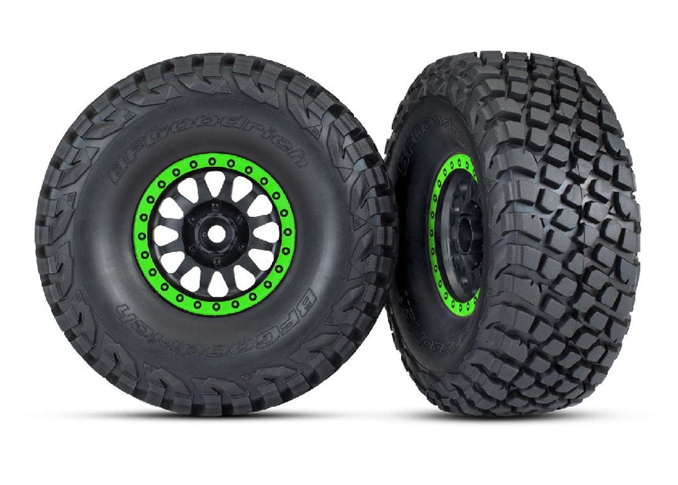 TRA8474-GRN Traxxas Tires & wheels, Method 101 black w/green Baja KR3 (2)