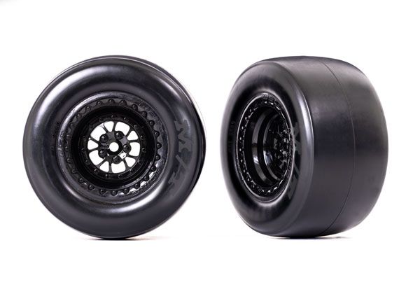 TRA9477 Traxxas Tires & Wheels (Weld Glossy Black) M/T Drag Slicks (2)