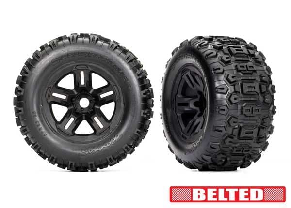 TRA9573 Traxxas Premount 3.8" Black Wheels & Sledgehammer Belted