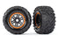 TRA8972T Traxxas Tires & wheels, assembled, glued (black, orange beadlock style wheels, Maxx MT tires, foam inserts) (2) (17mm splined) (TSM rated)
