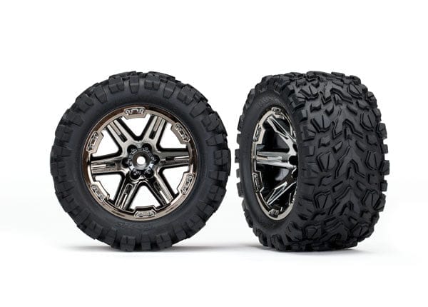 TRA6773X Traxxas Tires & wheels, assembled, glued (2.8') (RXT black chrome wheels, Talon Extreme tires, foam inserts) (2) (TSM rated)