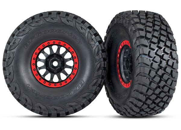 TRA8474 Traxxas Tires and wheels, assembled, glued (Method Racing wheels, black with red beadlock, BFGoodrich Baja KR3 tires) (2)