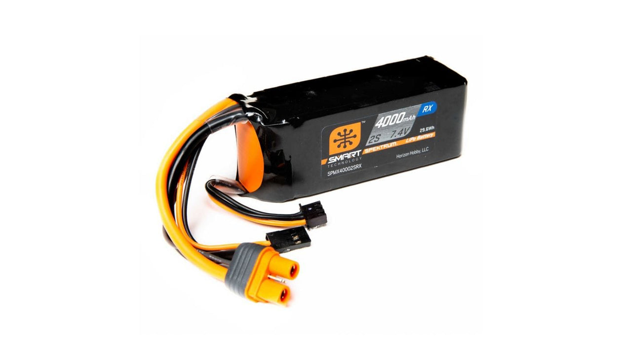 SPMX40002SRX 4000mAh 2S 7.4V Smart LiPo Receiver Pack: IC3 & Servo Connector