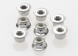 TRA3647 Nuts, 4mm flanged nylon locking (steel, serrated) (8)