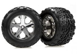 TRA3668 Tires & wheels, assembled, glued (2.8") (All-Star chrome wheels, Talon tires, foam inserts) (electric rear) (2)