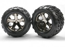 TRA3668A Tires & wheels, assembled, glued (2.8") (All-Star black chrome wheels, Talon tires, foam inserts) (electric rear) (2)