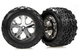 TRA3669 Tires & wheels, assembled, glued (2.8") (All-Star chrome wheels, Talon tires, foam inserts) (nitro rear/ electric front) (2)