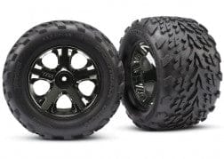 TRA3669A Tires & wheels, assembled, glued (2.8") (All-Star black chrome wheels, Talon tires, foam inserts) (nitro rear/ electric front) (2)