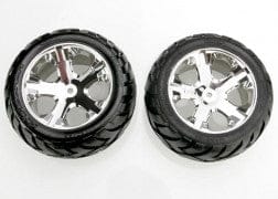 TRA3773 Tires & wheels, assembled, glued (All Star chrome wheels, Anaconda tires, foam inserts) (electric rear) (1 left, 1 right)