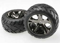TRA3773A Tires & wheels, assembled, glued (All Star black chrome wheels, Anaconda tires, foam inserts) (electric rear) (1 left, 1 right)