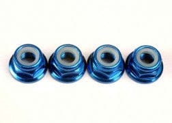 TRA4147X Nuts, 5mm flanged nylon locking (aluminum, blue-anodized)(4)