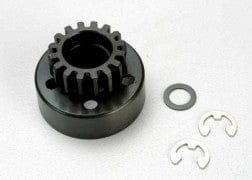 TRA5215 Clutch bell (15-tooth)/5x8x0.5mm fiber washer (2)/ 5mm eclip(requires 5x11x4mm ball bearings part #4611) (1.0 metric pitch)