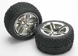 TRA5573 Tires & wheels, assembled, glued  (nitro rear) (2)