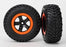TRA5864 Tire & wheel assy, glued (SCT black, orange beadlock wheels, SCT off-road racing tires, foam inserts) (2) (2WD front)