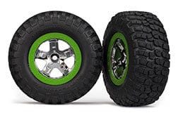 TRA5865 Tires & wheels, assembled, glued (SCT, chrome, green beadlock wheel, BFGoodrich? Mud-TerrainTM T/A? KM2 tire,foam inserts) (2) (2WD front only)