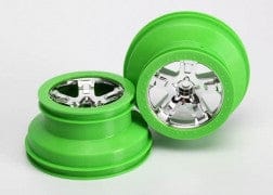 TRA5866 Wheels, SCT, chrome, green beadlock style, dual profile (2.2" outer 3.0" inner) (2) (2WD front only)