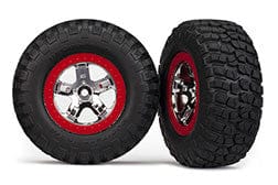 TRA5867 Tires & wheels, assembled, glued (SCT chrome, red)  (2)(4WD front/rear, 2WD rear only)