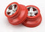 TRA5874A Wheels, SCT satin chrome, red beadlock style, dual profile (2.2" outer, 3.0" inner) (2WD front) (2)