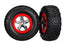 TRA5887R Tires & wheels, assembled, glued (S1 compound) (SCT chrome wheels, red beadlock style, dual profile (2.2" outer,3.0" inner), SCT off-road racing tires, foam inserts) (2) (4WD f/r, 2WD rear) (TSM rated)