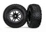 TRA5889 Tires & wheels, assembled, glued (SCT Split-Spoke black,satin chrome beadlock style wheel, dual profile (2.2" outer,3.0" inner), SCT off-road racing tires, foam inserts) (2) (4WD  f/r, 2WD rear) (TSM rated)