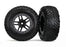 TRA5889 Tires & wheels, assembled, glued (SCT Split-Spoke black,satin chrome beadlock style wheel, dual profile (2.2" outer,3.0" inner), SCT off-road racing tires, foam inserts) (2) (4WD  f/r, 2WD rear) (TSM rated)