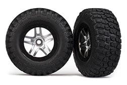 TRA5975 Tires & wheels, assembled, glued (SCT Split-Spoke, satin, black beadlock wheel, dual profile (2.2" outer, 3.0" inner), BFGoodrich? Mud-Terrain? T/A? KM2 tire, foam inserts) (2) (front/rear).