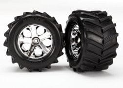 TRA6771 Tires and wheels, assembled, glued 2.8" (All-Star chrome wheels, Maxx tires, foam inserts) (2)