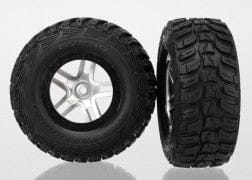 TRA6874 Tires & wheels, assembled, glued chrome, black beadlock style wheels, Kumho tires, foam inserts) (2) (4WD front/rear, 2WD rear only)