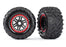 TRA8972R Traxxas Tires & wheels, assembled, glued (black, red beadlock style wheels, Maxx MT tires, foam inserts) (2) (17mm splined) (TSM rated)