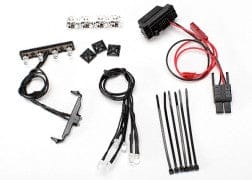 TRA7285 LED light kit, 1/16th Summit (power supply, chrome lightbar, roof light harness (4 clear, 2 red), chassis harness (4 clear, 2 red), wire ties, mounts)